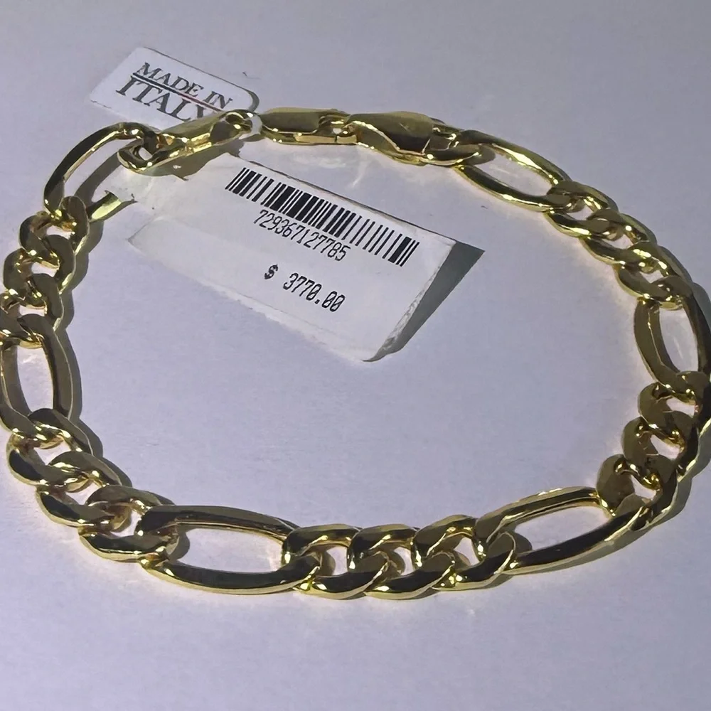 saks fifth avenue 14K Gold Mens Bracelet Figaro Made In Italy NWT $3770